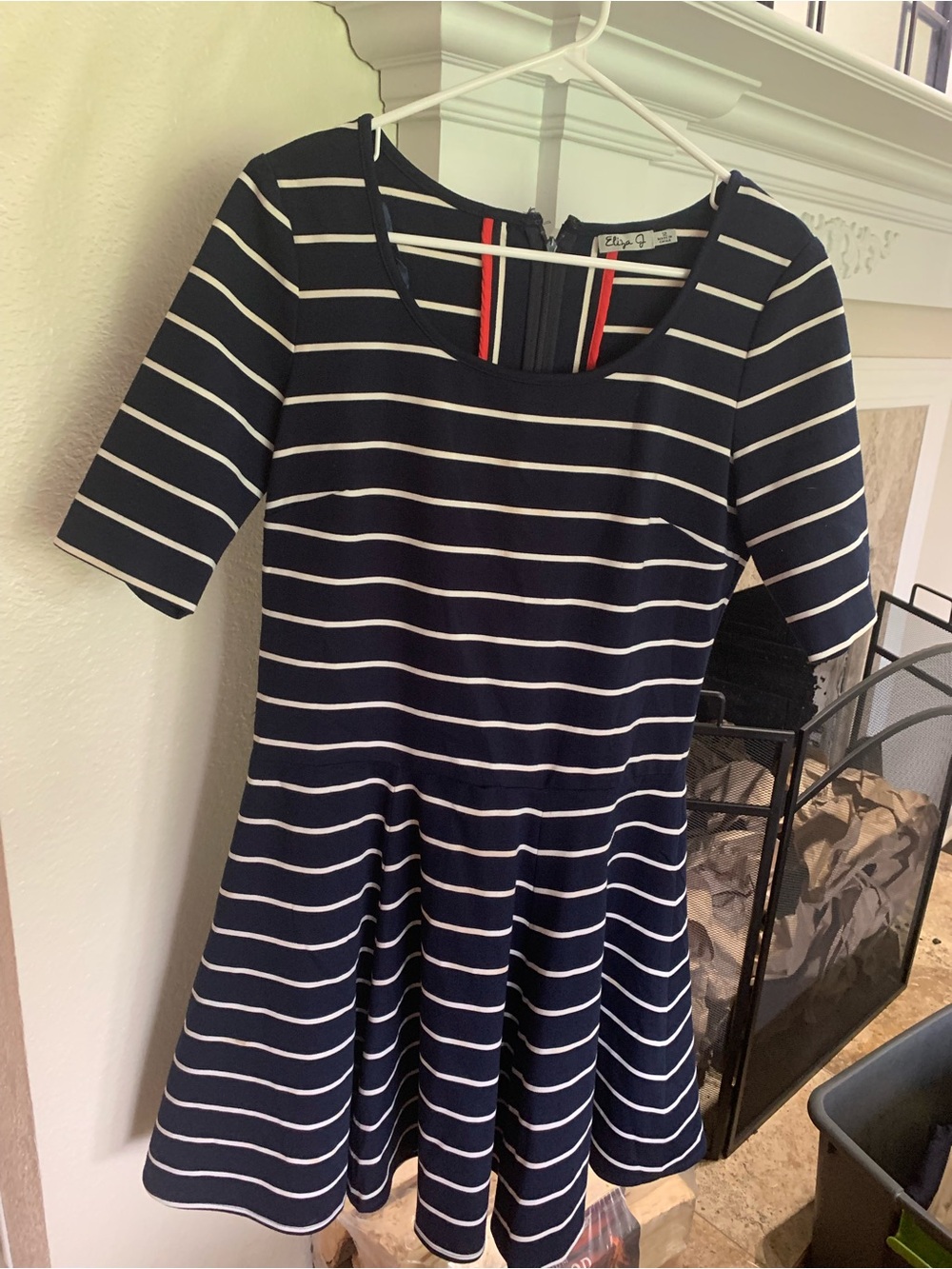 Eliza J Navy and White Striped Fit-and-Flare Mini Dress